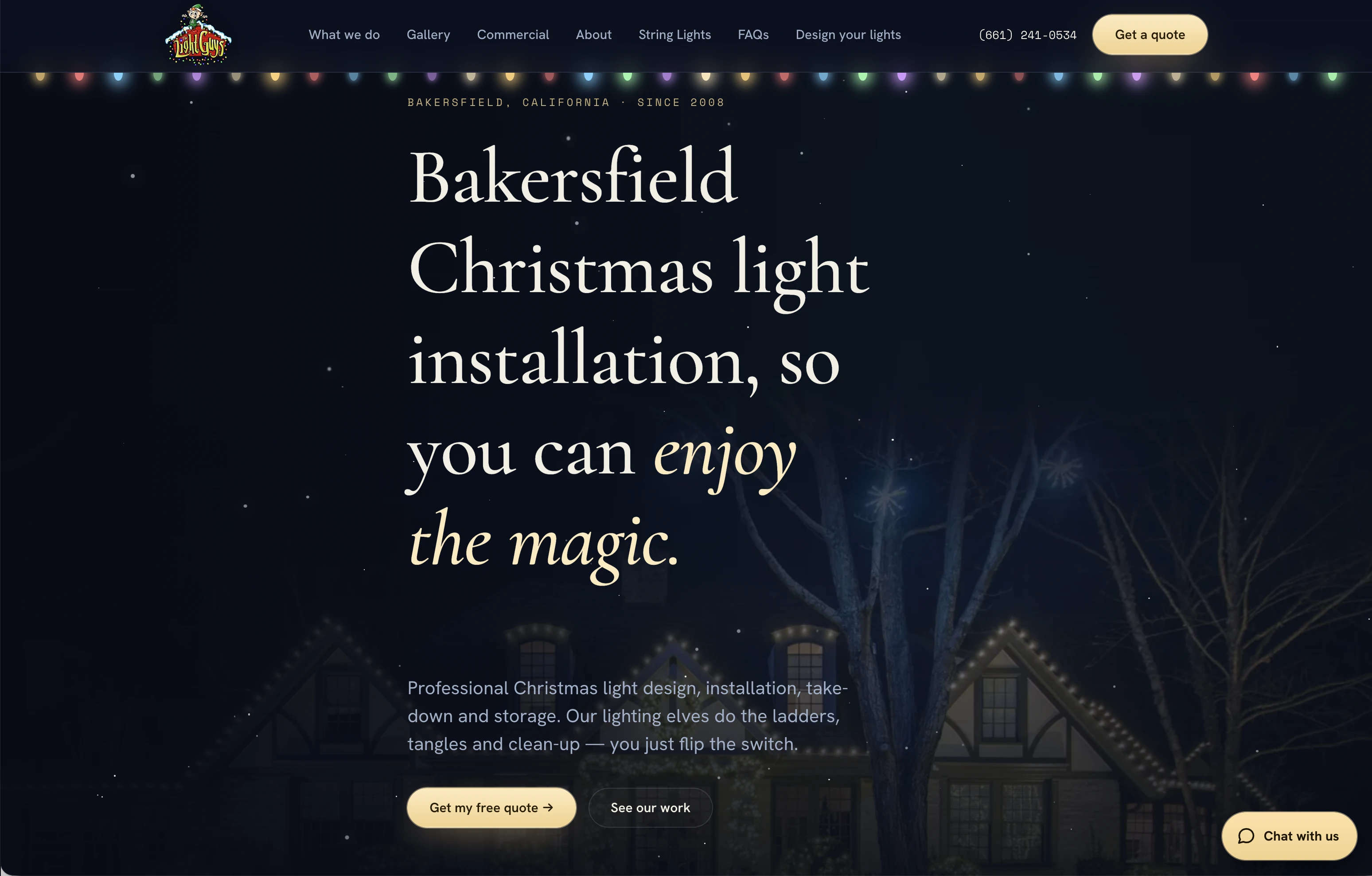 The Light Guys website homepage with Christmas lighting services and quote options